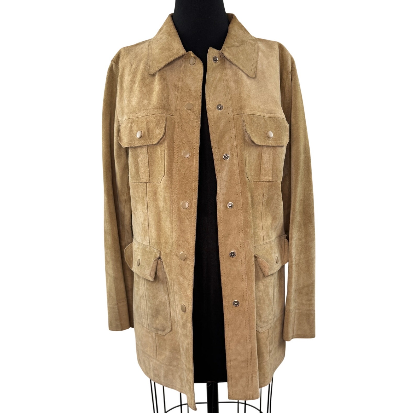 Vintage Rogue Reilly Olmes Tan Safari Jacket Suede Collared Casual Snap L Large